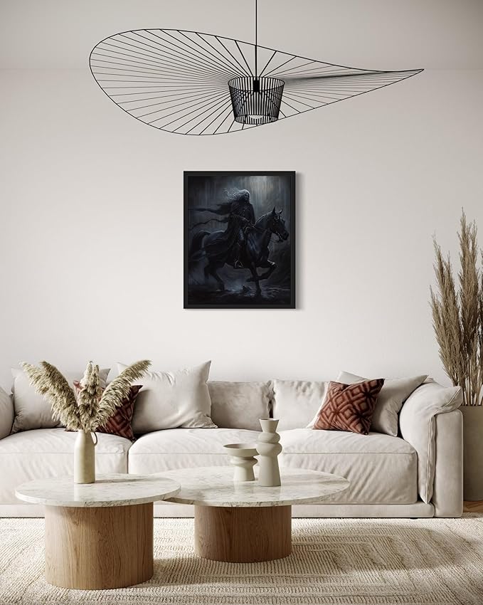 Black Dark Knight Poster Art Print, Halloween Scary Vintage Wall Art Academia Spooky Painting Decoration for Horror Prints, Gothic Posters Bedroom Decor 89 (Black Dark Knight, 16 x 20 inches, Black Frame)