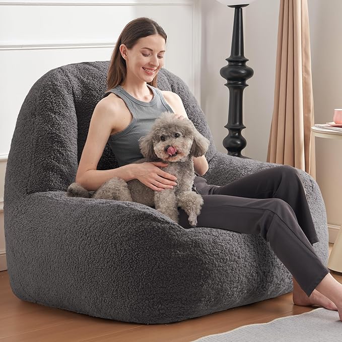 Homguava Bean Bag Chairs for Adults,Giant Beanbag Couch Adult Bean Bag Chair with Filler Included,Modern Lazy Sofa Comfy Chair for Living Room(Dark Grey)