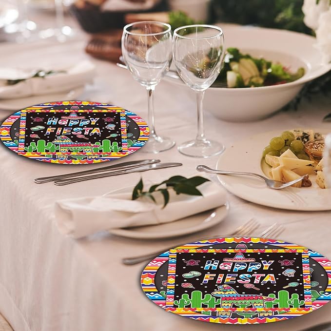 Mexican Party Paper Plates and Napkins Disposable Fiesta Party Supplies 9 inch 20 pcs Dessert Cake Plates & 20 pcs Napkins Tableware for Fruit Cake Party Decorations