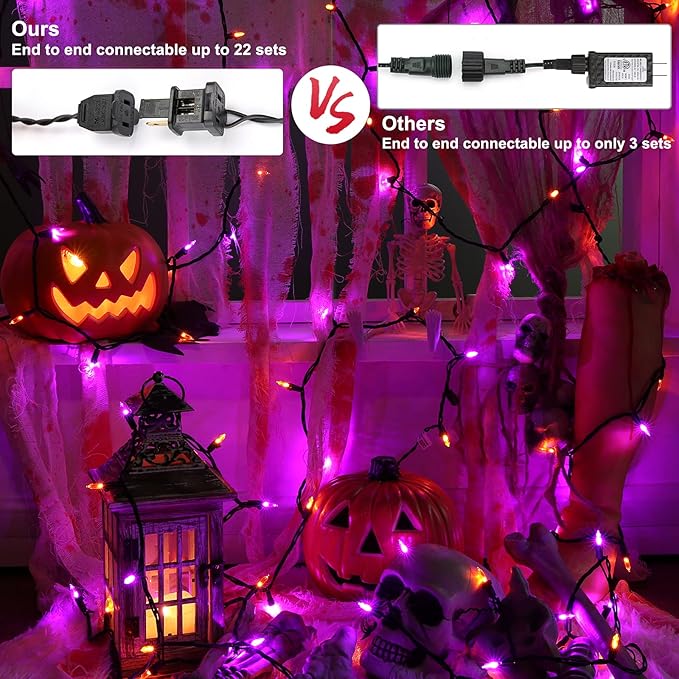 Brizled Purple & Orange Halloween Lights, 33ft 100 LED Halloween String Lights, 120V UL Certified Purple String Light Connectable Orange Mini Light Outdoor for Tree Garden Home Patio Decorations