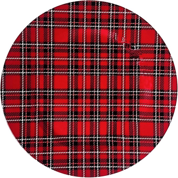 Henilosson Round 13 inch Charger plate - Classic Red Plaid design Charger - Christmas and New Year placemat (6, red+line)