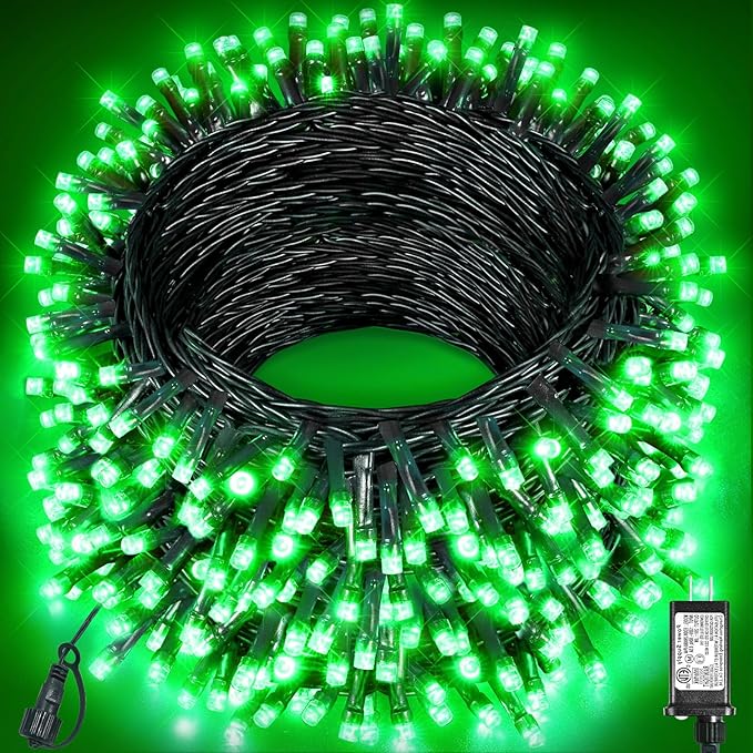 Christmas Lights Outdoor, 157FT 480 LED Plug in Christmas Tree Lights Waterproof, 8 Modes Green Wire Fairy String Light for Indoor House Garden Patio Porch Xmas Party Holiday Decorations, Green