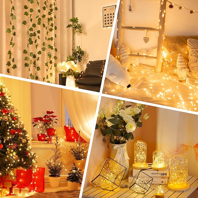 32FT(16 * 2) Fairy Lights Battery Operated String Lights, Twinkle Lights with Timer, Mini LED Fairy Lights for Bedroom, Christmas Decorations, Mason Jars, Wedding, Vine, Table Centerpieces Warm White