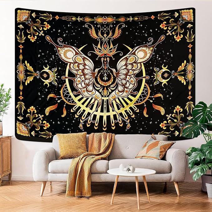 CHDGDHC Butterfly Tapestry - Moth Wall Hanging, UV Resistant, Waterproof, Machine Washable, Lightweight, Psychedelic Bedroom Aesthetic Decor for Bedroom, Living Room, Yoga Room - 60x44 Inch