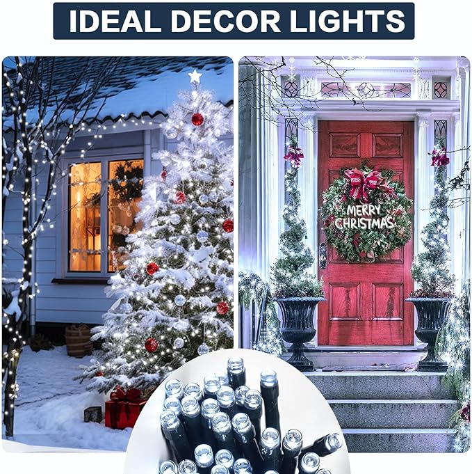 4 Pack Solar String Lights Outdoor, 400 LED Extra-Long 156Ft Solar Lights Outdoor with 8 Lighting Modes, IP65 Waterproof for Garden, Patio, Xmas, Balcony, Tree, Wedding, Party Decor (White)