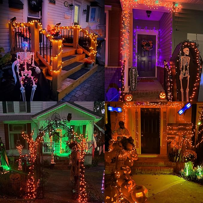Brizled Candy Corn Halloween Lights, 100 Count Orange & Yellow UL Certified Incandescent Mini String Lights, Black Wire, Indoor & Outdoor Lighting Decoration