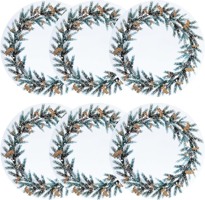 Henilosson Round 13 inch Charger plate - Christmas Wreath Design Charger - Christmas and New Year Placemat (6, white+wreath)