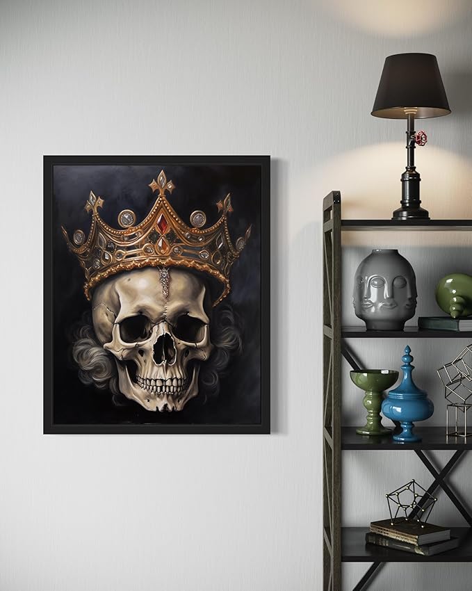Skull Queen Poster Art Print, Halloween Scary Vintage Wall Art Academia Spooky Painting Decoration for Horror Prints, Gothic Posters Bedroom Decor 89 (Skull Queen, 16 x 20 inches, Black Frame)