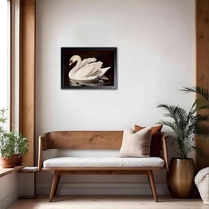 Black Wood Framed Wall Art Canvas Print Home Decor, Vintage Swan Aesthetic Wall Decor Photo, Classical Grace Swan Bathroom Prints Painting for Living Room Bedroom Office Decor 12x16 Inch