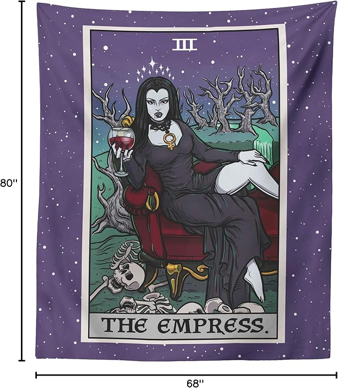 The Empress Tarot Card Tapestry - Female Vampire - Gothic Halloween Home Decor Wall Hanging (80" x 68")
