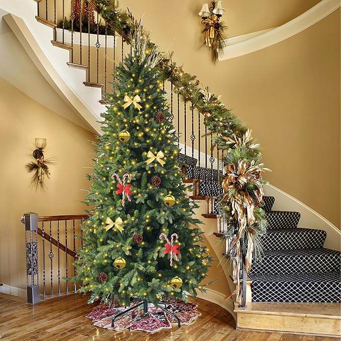 7.5ft Pre-lit Artificial Christmas Tree with 798 Warm White & Multi-Color LED Lights, 1900 Branch Tips, 3-Minute Quick Power Connect Pencil Xmas Tree for Holiday Decoration Home and Party