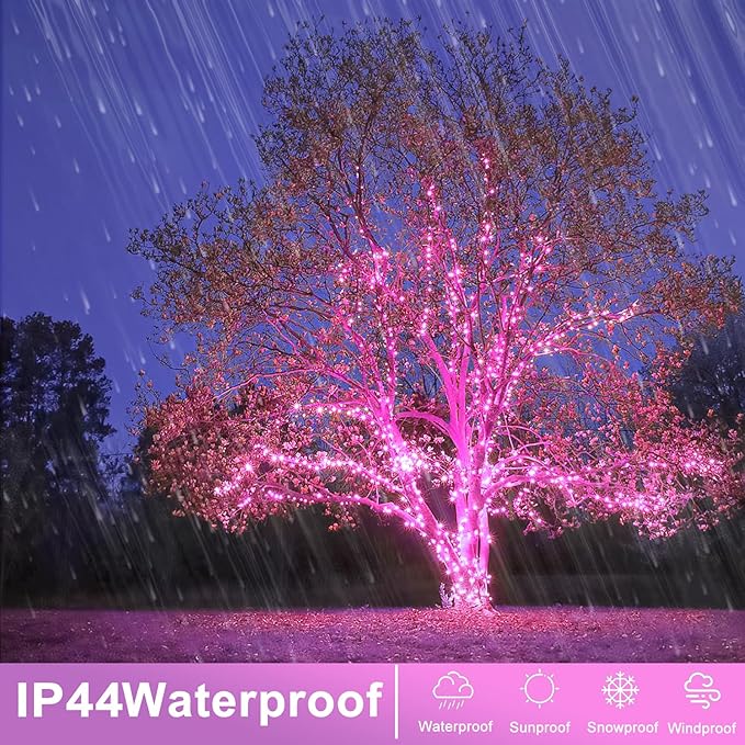 250 LED Pink String Lights Outdoor, 82ft Pink Christmas Lights 8 Modes Lights Clear Wire, Plug in Waterproof Fairy String Lights for Bedroom Christmas Decorations
