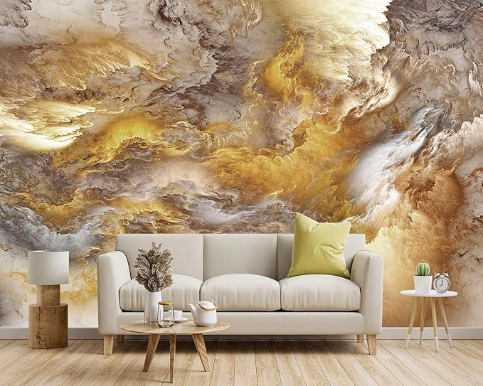 '-Golden Clouds Ceiling Fabric Wallpaper Living Room Bedroom Bathroom Modern Boys Girls Kids Room Abstract Large Mural- 183"x120"( not Peel and Stick)