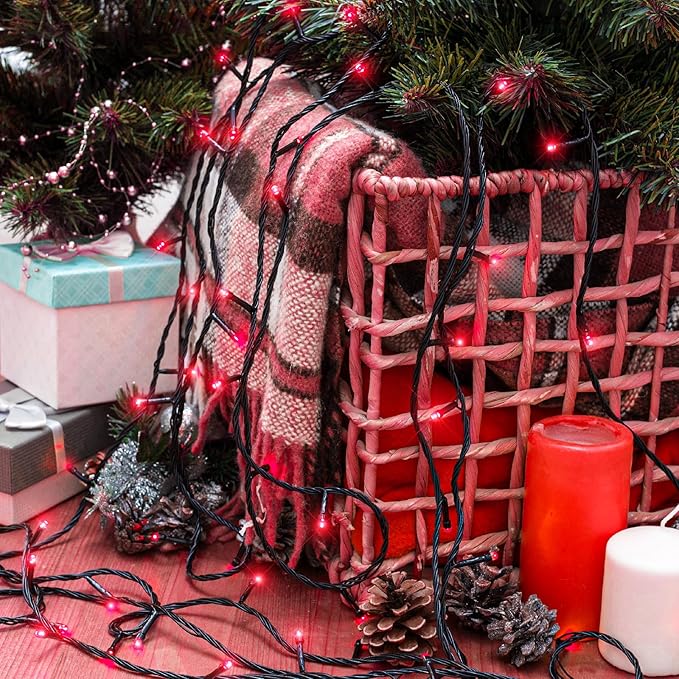 262FT 800 LED Christmas Lights, Plug in Christmas Tree Lights Outdoor with Timer and 8 Modes, Green Wire Waterproof String Light for Indoor House Yard Patio Wedding Decorations, Red