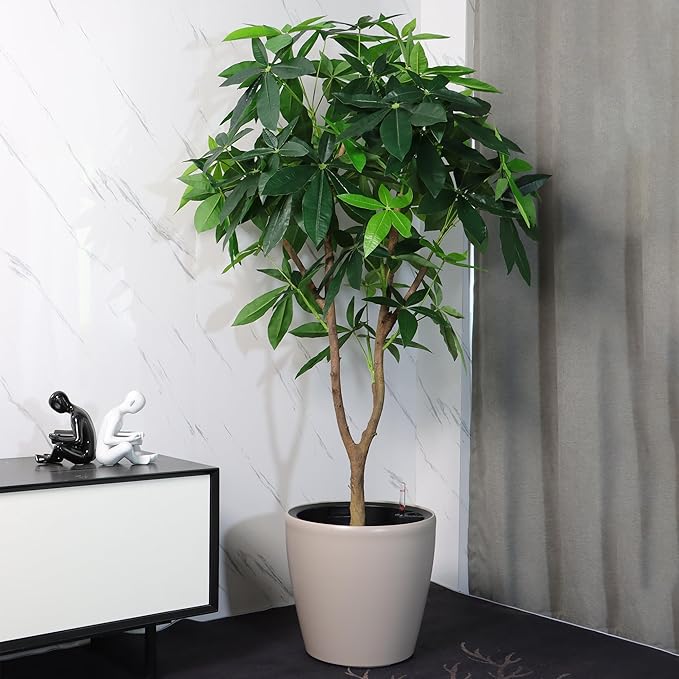 Dexceder 15x14 Self Watering Planter with Wheels Indoor Outdoor, Inner Pot Design, Thickened Large Floor Standing Flower Plant Pot with Water Level Indicator (Taupe Matte)