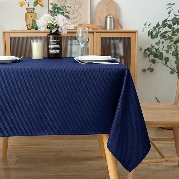Biscaynebay Textured Fabric Square Tablecloths 70x70 Inches, Navy Water Resistant Card Table Cloth Folding Table Cover for Dining, Kitchen, Wedding and Parties etc. Machine Washable