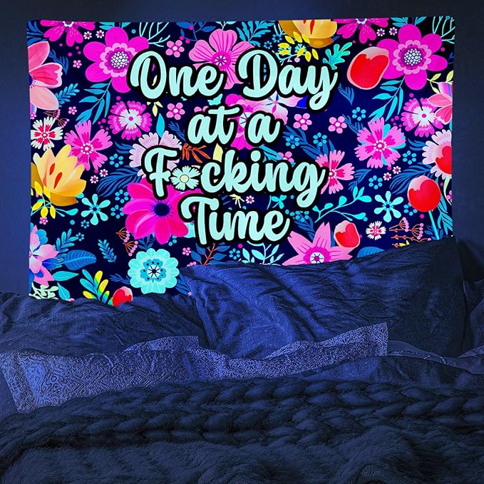 ADDWel Blacklight Floral Tapestry, Hippie Flower Tapestry Glow In The Dark, UV Reactive Black Light Upright Posters Wall Hanging for Bedroom Dorm Living Room Backdrop Decor