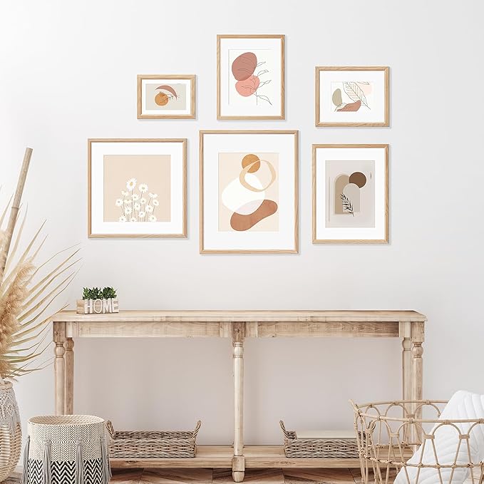 16x16 Picture Frame Set of 4 Natural Solid Oak Photo Frames with 12x12 Removable Mat Wall Hanging Large Handcrafted Frame with HD Plexiglass Wall and Tabletop Display Large Poster Frame