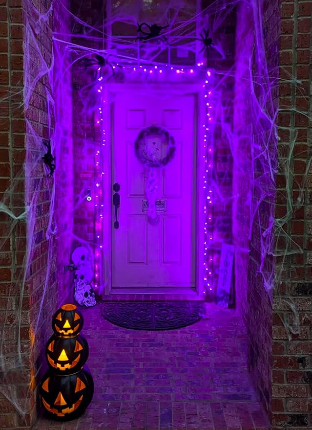 Minetom Halloween String Lights Outdoor, 33Feet 100 LED Waterproof Christmas Lights with 8 Lighting Modes for Halloween Garden Party Christmas Xmas Tree Lights Decor(Purple)