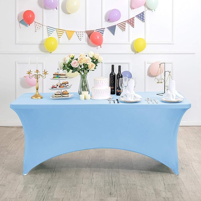 2Pack Spandex Table Cover for 8FT or 4ft or 6ft Table Universal Fitted Stretch Tablecloth for Party, Banquet, Wedding and Events-Blue Mist