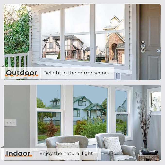 DOWELL Window Privacy Film, One Way Window Tint for Home, Static Cling Anti UV Sun Blocking Reflective Mirror Film, Heat Control See Out Not in Glass Tinting, Silver, 23.6" x 78.7"