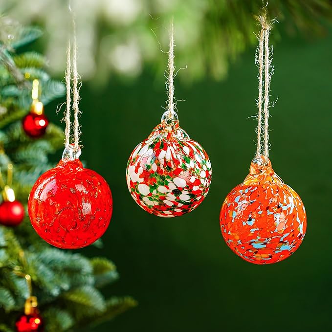 Set of 3 Blown Glass Gazing Balls Ornaments Hanging Glass Ornament Balls Decor for Garden Patio