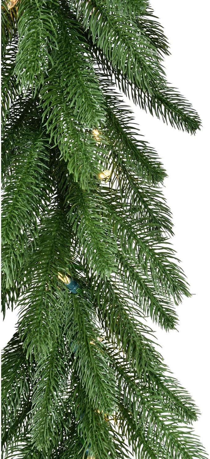 Fraser Hill Farm 9-Ft. Green Fir Garland with Warm White LED Lights | Battery Operated | Festive Christmas Holiday Decor for Fireplace Mantel, Stairway, Console Table | FFGF108GL-5GR