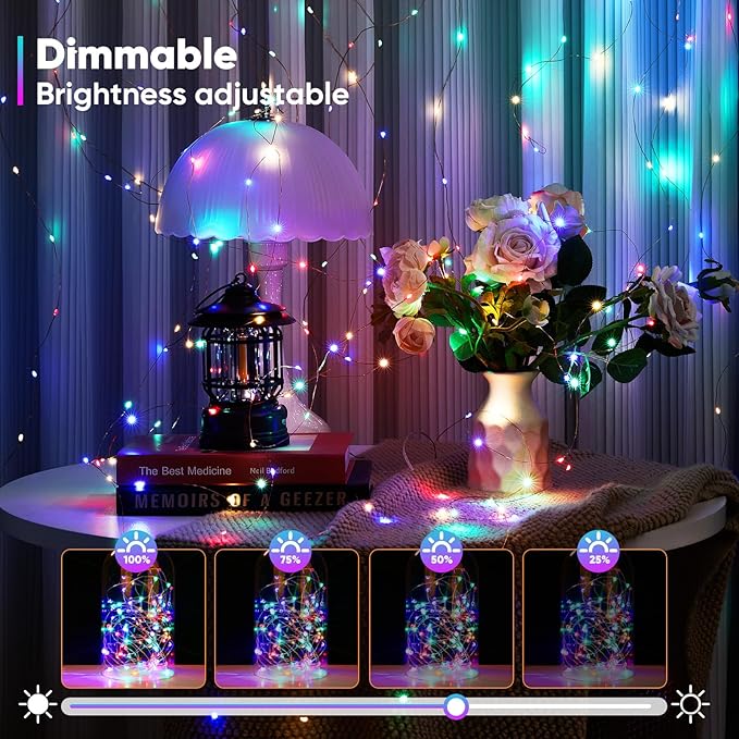 1 Pack 32.8 Ft. Battery Operated Outdoor String Lights with Remote & Timer, LED Multi Color Fairy Lights, Waterproof Twinkle Lights for Bedroom, Dorm, Mason Jar, Wedding, Party, Christmas