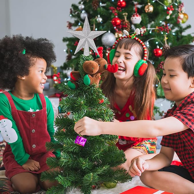 1PCS Tree Topper, 4" Star Christmas Tree Topper Glitter Sliver, Mini Bethlehem Star Xmas Shatterproof Tree Topper Decorations, Waterproof Christmas Decor for Holiday Home Indoor & Outdoor Ornament