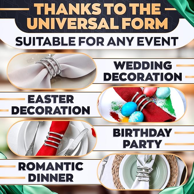 Silver Napkin Rings Set of 8 – Elegant Spring Napkin Rings with Sturdy Metal Design | Easy to Clean, Durable & Versatile for Table Settings, Special Occasions, Elegant Table Decor & Gift Giving Ideas