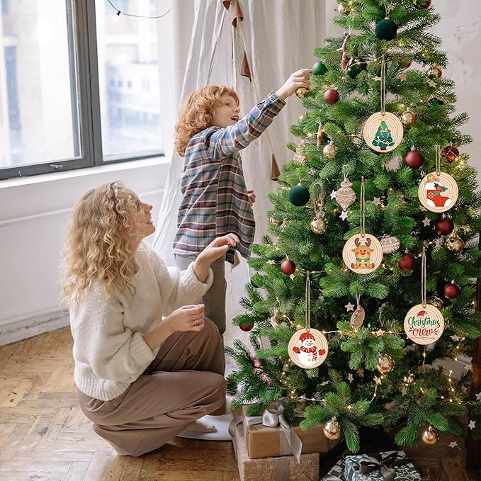 FUMILE Unfinished Natural Wood Slices 4-4.5 Inch, 10 PCS Round Wooden Discs with Tree Bark, Wood Rounds for Crafts Christmas Ornaments, Wood Circles for Rustic Wedding Decoration