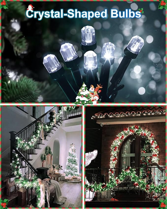 158 FT 480 LED Christmas Tree Lights, String Lights Green Wire with 8 Modes, Timer and Memory, Plug in Outdoor Waterproof Twinkle Lights for Indoor Yard Xmas Holiday, Cool White