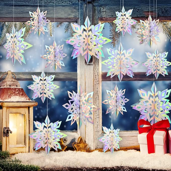 GuassLee Christmas Hanging Snowflakes Decorations Clearance 30pcs 3D Iridescent Paper Snowflakes Snow Flakes Garland for Winter Wonderland Frozen Christmas Birthday Party Decorations