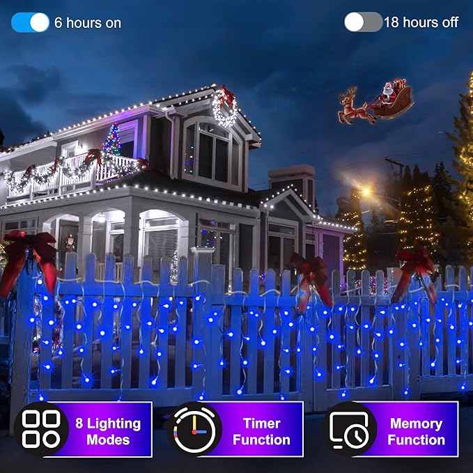 1620 LED Christmas Outdoor Lights with 360 Drops, 164ft Hanging Curtain Lights with 8 Modes Timer & Memory, Waterproof Christmas Fairy Lighs for House Roof Holiday Wedding Christmas Decor (Blue)