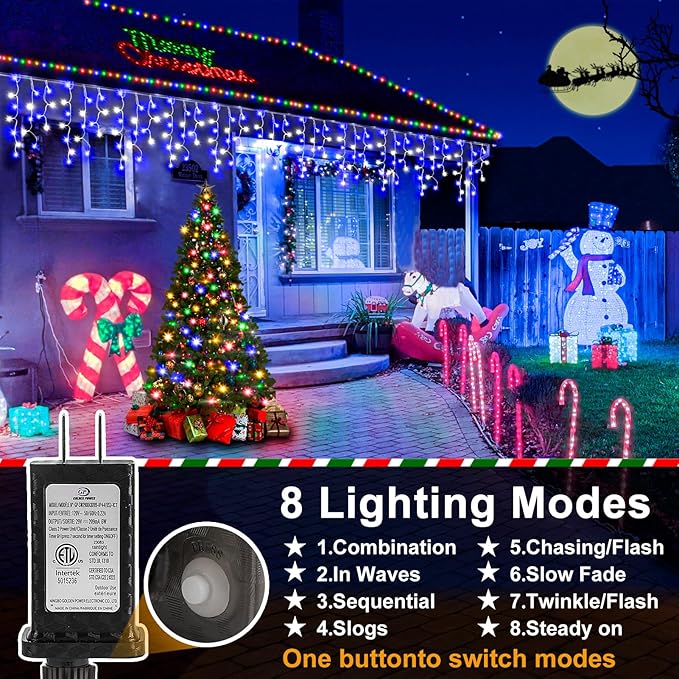 Christmas Lights Outdoor, 164FT 1600 LED Ice Lights for Outside, 320 Drops Ice String Lights with 8 Modes, Waterproof Timer & Memory for Yard, Garden, Eaves, Patio, Party (Blue and Cool White)