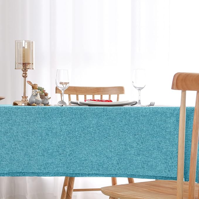 Hiasan Faux Linen Square Tablecloth - Wrinkle and Stain Resistant Washable Table Cloth for Kitchen Dining Room Holiday Table Cover for Dinner, Teal, 60 x 60 Inch