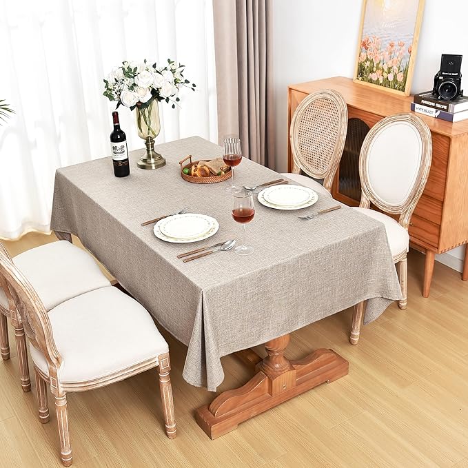 Fitable Faux Linen Tablecloths for Rectangle Tables - 90 x 132 Inch - 6 Pack Fabric Textured Washable Table Clothes Floor Lenghth Table Covers for Wedding, Party, Banquet, Birthday, Nature Color