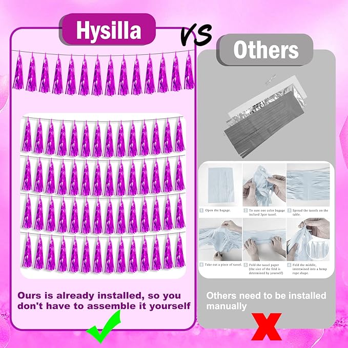 4P Rose Red Foil Fringe Metallic Tassel Streamers Banner Tassel Garland for Parade Floats, Bachelorette, Wedding, Birthday, Halloween, Christmas, Bridal/Baby Shower Party Decorations