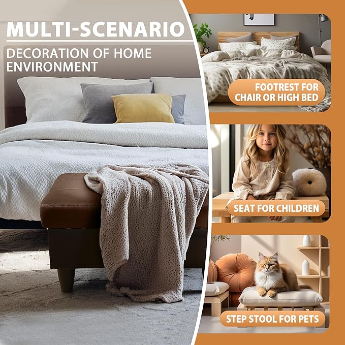 Ottoman Rectangular Storage Ottoman Bench, Flannel Footrest Stool Footstool with Lid for Living Room, Bedroom, Entryway, Brown&Black, 35"x23.5"x17.5"