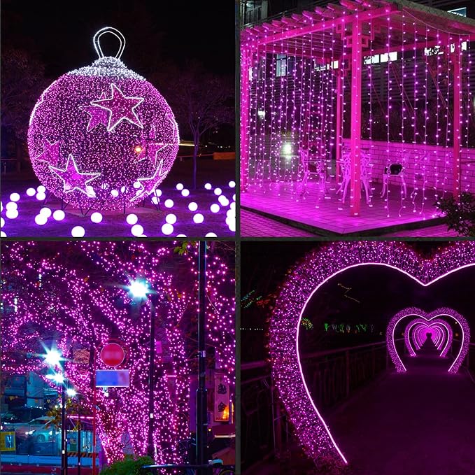 100Count (2pk of 50L) String Lights, LED Christmas Lights, 6" SPACING,Green Wire,Pink