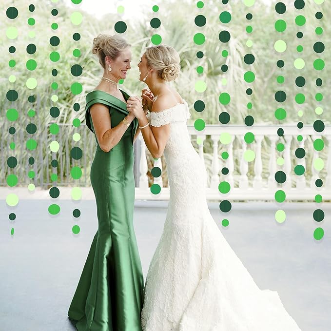 Green Party Decorations Ombre Green Circle Dots Garland Hanging Paper Polka Dot Streamer for Birthday Baby Shower Wedding Bridal Shower Summer Spring Easter St Patrick’s Day Golf Tea Party Supplies