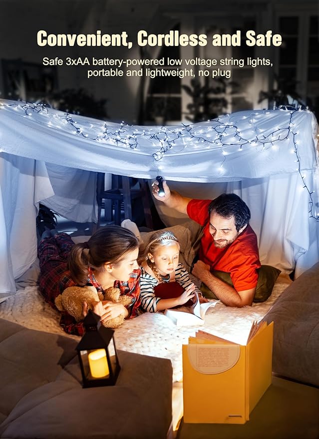 2 Pack Battery Operated Christmas String Lights, 8ft 20 LED Mini Lights with Timer, Christmas Tree Light for Indoor Outdoor Bedroom Wedding Party Holiday Xmas Decoration,Pure White