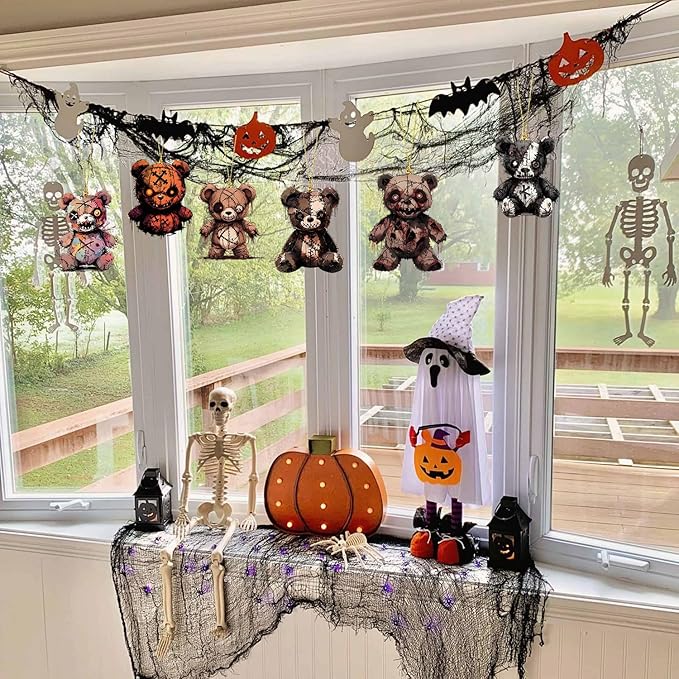 Halloween Tree Decoration, 6 Pcs Cute Acrylic Pendant, Terror Cartoon Bear Halloween Accessories, Funny Cartoon Christmas Tree Ornaments for Mini Decorations Indoor Outdoo