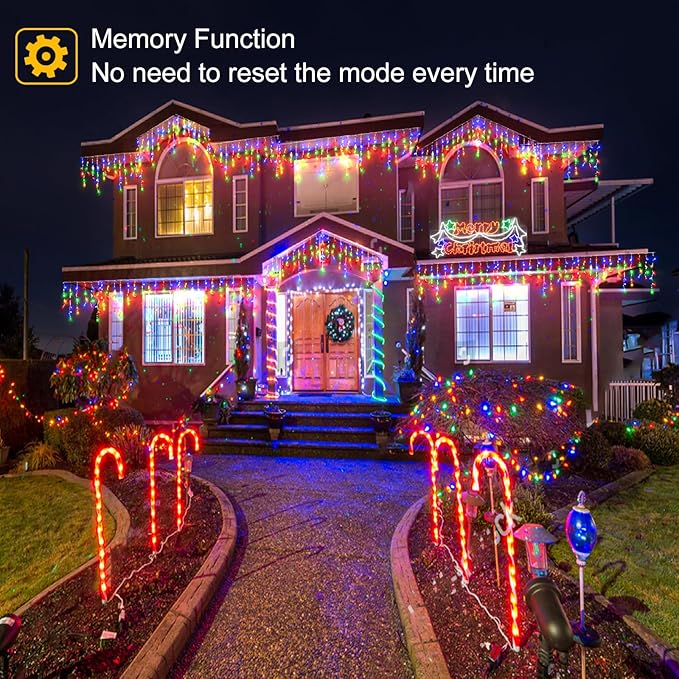 99ft Colored Christmas Lights Outdoor, 1216 LED Icicle Lights for Outside House with Clear Wire 8 Modes Timer, Plug in Waterproof for Home Holiday Eaves Yard Party Tree Room Wall Indoor Decoration