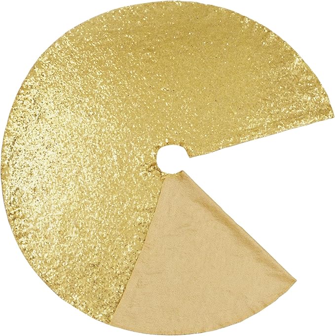 Eternal Beauty Christmas Tree Skirt, 24 Inch Gold Sequin Tree Skirt Small Xmas Tree Skirt for Christmas Tree Decorations