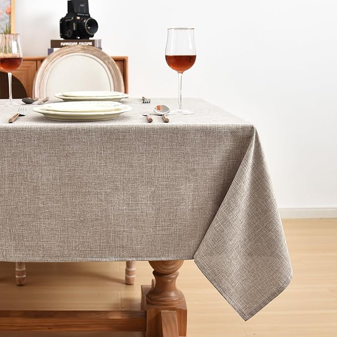 Fitable Faux Linen Tablecloths for Rectangle Tables - 90 x 132 Inch - 6 Pack Fabric Textured Washable Table Clothes Floor Lenghth Table Covers for Wedding, Party, Banquet, Birthday, Nature Color