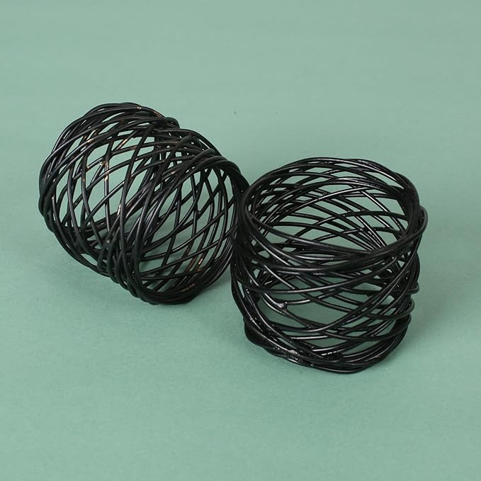 12 PCS Heavy Duty Metal Napkin Rings Set - Elegant Round Mesh Design for Table Decor, Durable Serviette Holders for Wedding, Dinner Party, Everyday Use (Black) - ALPHA Living HOME
