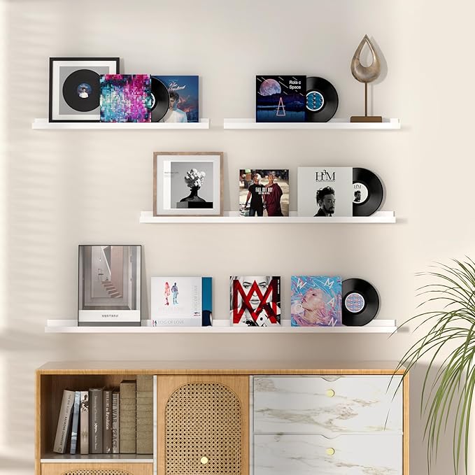 Fun Memories Picture Ledge Shelf, 36 Inch Floating Shelves Set of 2, Nursery Book Shelves for Toys Storage, Kids Bookshelf Wall Mounted for Wall Decor Books Photo Frames, White