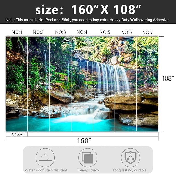'-Green Lake Waterfall Scenery Fabric Wallpaper Living Room Woodland Forest Mountain Bedroom Bathroom Large Wall Mural- 160"x108"( not Peel and Stick)