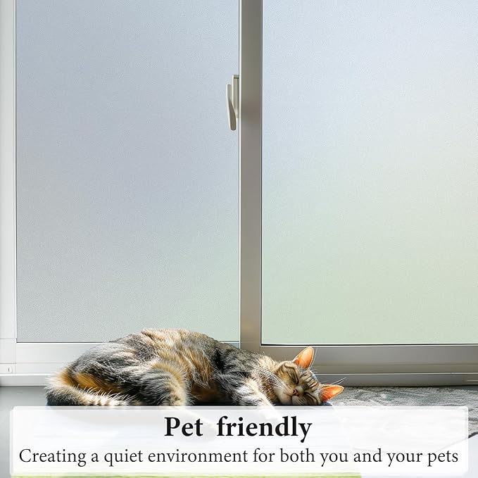 DUOFIRE Privacy Window Film Natural Frosted Glass Film Static Cling Glass Film No Glue Anti-UV Window Sticker Non Adhesive for Privacy Office Meeting Room Bathroom Living Room 35.4in. x 118in. S001